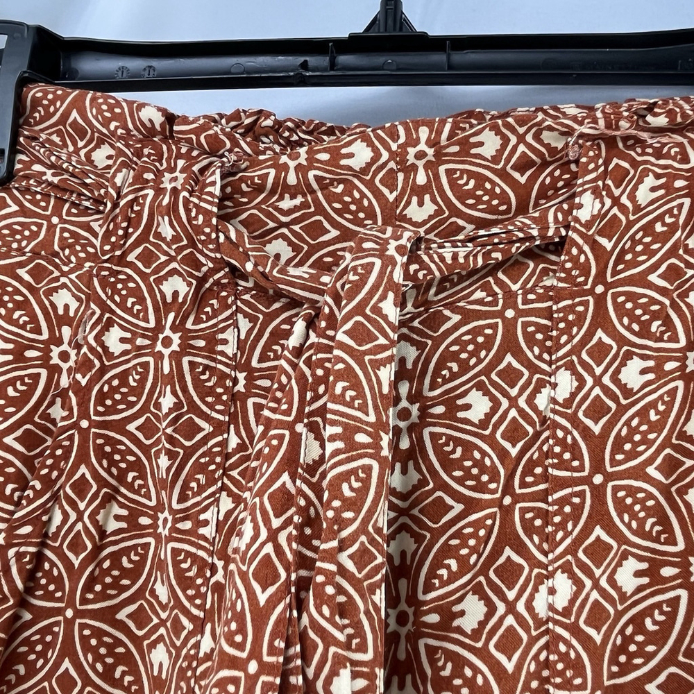 Boho Wide Leg Pants Terracotta Print XS Drawstring, Beach Resor Bohemia comfort - Picture 5 of 15